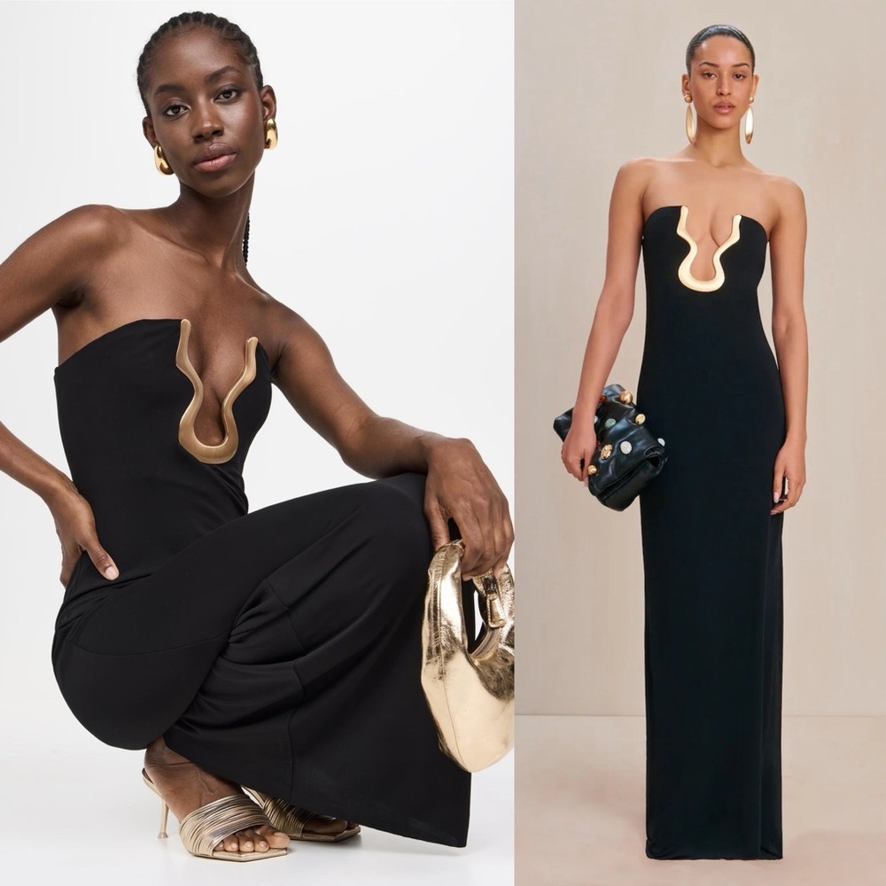 Cult Gaia Abril Strapless Gown Black Gold Hardware - Picture 11 of 12